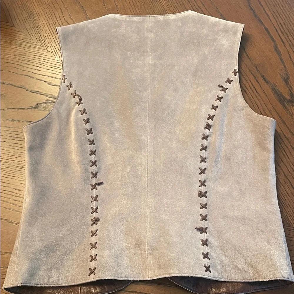 Vintage Gray Suede and Brown Leather Vest with Inside Lace Detail - Picture 2 of 5